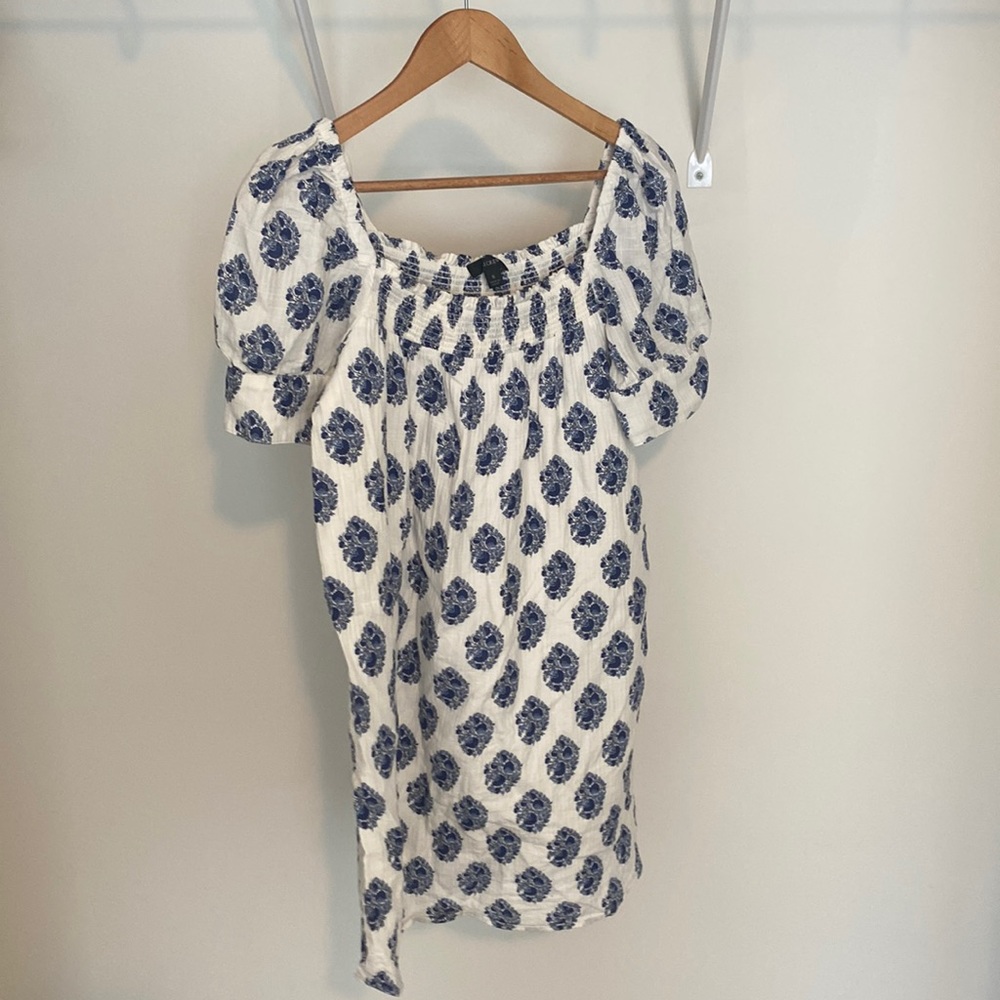 J. Crew White Dress with Navy Floral Block Print